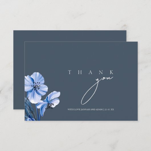 Elegant Royal Blue Opulence Floral Wedding Dankeskarte (Vorne/Hinten)
