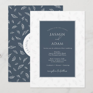 Elegant Royal Blue Opulence Leaves Photo Wedding Einladung