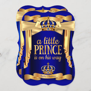 Elegant Royal Blue Prince Baby Duwer Gold Crowns Einladung