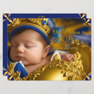 Elegant Royal Blue Prince Boy Baby Shower Gold Einladung