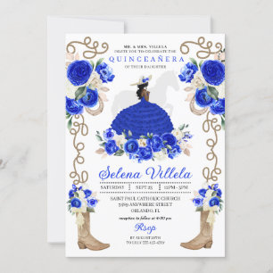Elegant Royal Blue Princess Western Quinceañera Einladung
