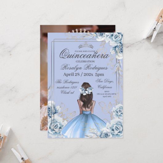 Elegant Royal Blue Quinceñera Birthday Einladung