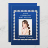 Elegant Royal Blue Quinceñera Foto Pearls Einladung (Vorne/Hinten)