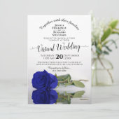 Elegant Royal Blue Reflating Rose Virtual Wedding Einladung (Stehend Vorderseite)