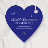 Elegant Royal Blue Rose Butterfly Quinceanera Geschenkanhänger (Rückseite)