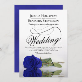 Elegant Royal Blue Rose Classy Script Wedding Einladung