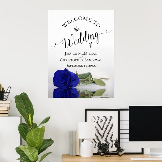 Elegant Royal Blue Rose Classy Wedding Willkommen Poster (Heimbüro)