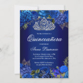 Elegant Royal Blue Rose Diamond Tiara Quinceanera Einladung (Vorderseite)