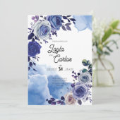 Elegant Royal Blue Rose Extravagant QR Code Weddin Einladung (Stehend Vorderseite)