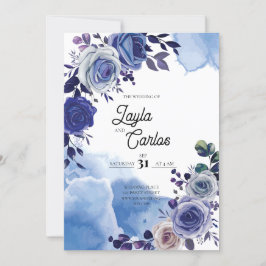 Elegant Royal Blue Rose Extravagant QR Code Weddin Einladung