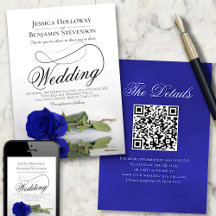 Elegant Royal Blue Rose Extravagant QR Code Weddin