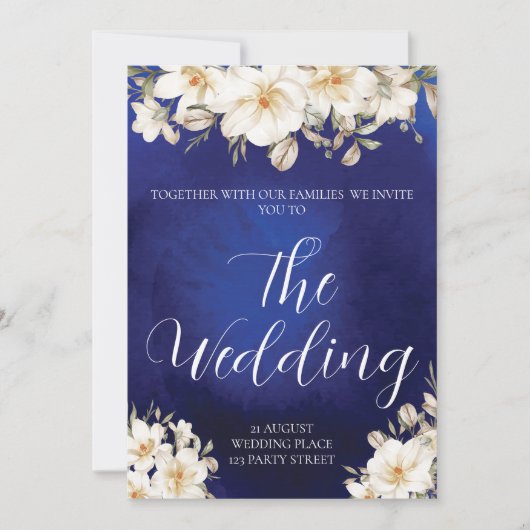 Elegant Royal Blue Rose Extravagant QR Code Weddin Einladung (Vorderseite)