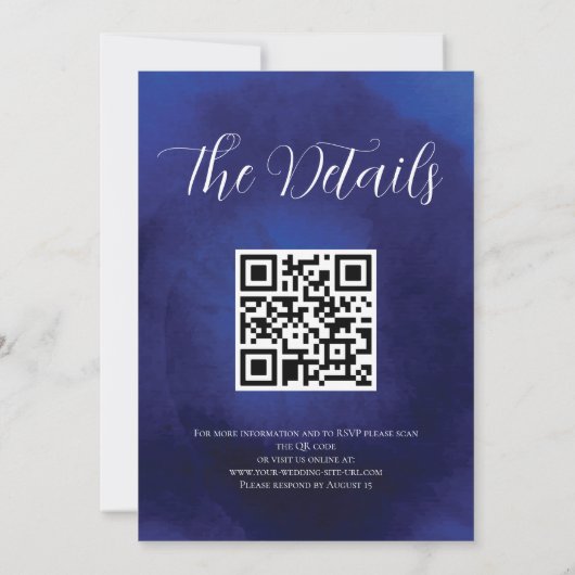 Elegant Royal Blue Rose Extravagant QR Code Weddin Einladung (Rückseite)