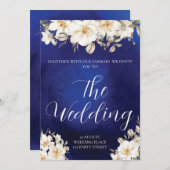 Elegant Royal Blue Rose Extravagant QR Code Weddin Einladung (Vorne/Hinten)