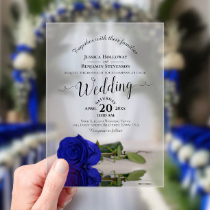 Elegant Royal Blue Rose Lacy Calligraphy Wedding Acryleinladungen