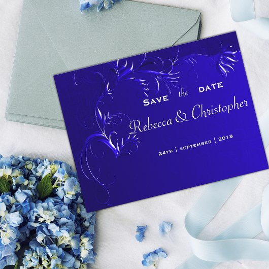 Elegant Royal Blue Save the Date Ankündigungspostkarte