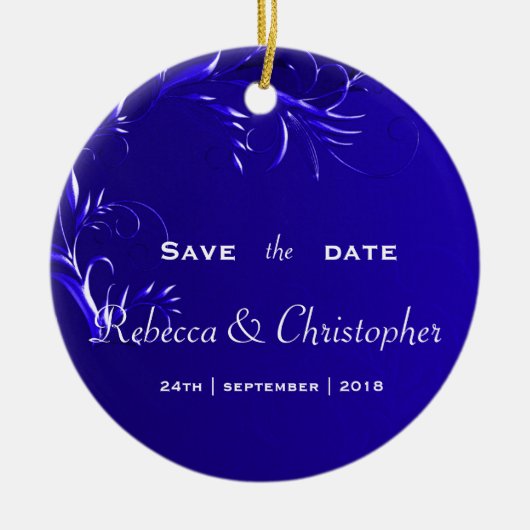 Elegant Royal Blue Save the Date Keramik Ornament (Vorne)