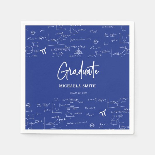 Elegant Royal Blue Script Math Graduate Party Serviette (Vorderseite)