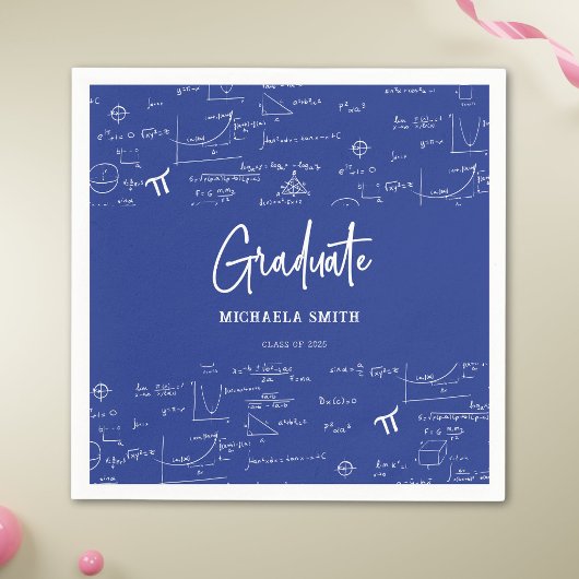 Elegant Royal Blue Script Math Graduate Party Serviette