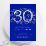 Elegant Royal Blue Silver 30. Geburtstag Einladung<br><div class="desc">Elegant königsblau silber 30. Geburtstagsfeier Einladung. Individuell anpassbares modernes feminines Design mit Rose botanischen Akzenten und Imitaten Glitzer Silber. Einfache florale Einladungskarte perfekt für eine stilvolle Damenfeier. Personalisieren Sie Ihre persönlichen Daten. Gedruckte Zazzle Einladungen oder Sofortdownload digitalen druckbaren Vorlage.</div>