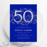 Elegant Royal Blue Silver 50. Geburtstag Einladung<br><div class="desc">Elegant königsblau silber 50. Geburtstagsfeier Einladung. Individuell anpassbares modernes feminines Design mit Rose botanischen Akzenten und Imitaten Glitzer Silber. Einfache florale Einladungskarte perfekt für eine stilvolle Damenfeier. Personalisieren Sie Ihre persönlichen Daten. Gedruckte Zazzle Einladungen oder Sofortdownload digitalen druckbaren Vorlage.</div>