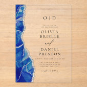 Elegant Royal Blue Silver Agate Wedding Monogram Acryleinladungen (Vorderseite)