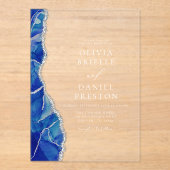 Elegant Royal Blue Silver Agate Wedding Monogram Acryleinladungen (Vorderseite)