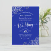 Elegant Royal Blue & Silver Calligraphy Wedding Einladung (Stehend Vorderseite)