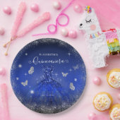 Elegant Royal Blue Silver Glitzer Gown Quinceañera Pappteller (Party)