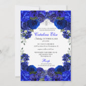 Elegant Royal Blue Silver Quinceanera Birthday Inv Einladung (Rückseite)