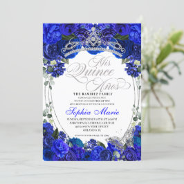 Elegant Royal Blue Silver Quinceanera Geburtstag Einladung