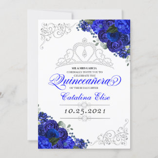 Elegant Royal Blue Silver Quinceanera Geburtstag Einladung