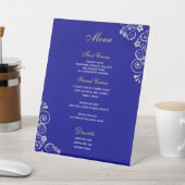 Elegant Royal Blue Silver Script Wedding Menu Sockelschild (In SItu)