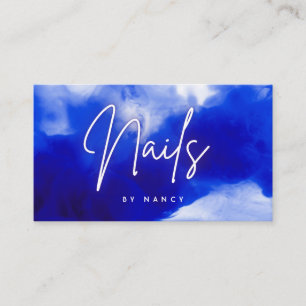 Elegant Royal Blue Smoke & Neon Nail Artist Visitenkarte