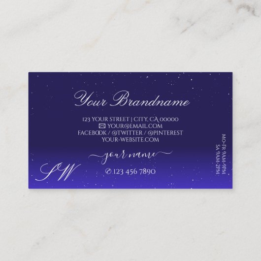 Elegant Royal Blue Sparkling Diamonds and Monogram Visitenkarte (Rückseite)