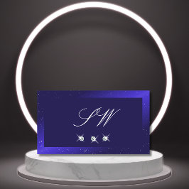 Elegant Royal Blue Sparkling Diamonds and Monogram Visitenkarte