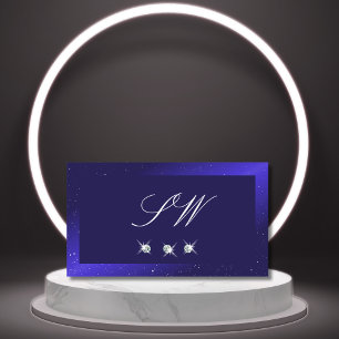 Elegant Royal Blue Sparkling Diamonds and Monogram Visitenkarte