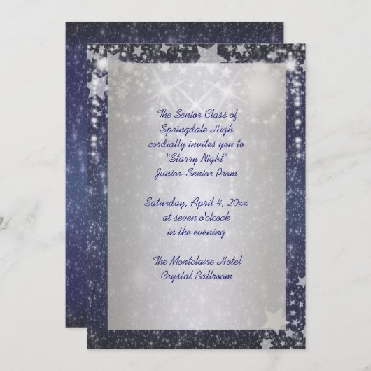 Elegant Royal Blue Starry Night Prom Einladung (Vorne/Hinten)