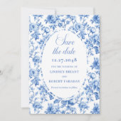 Elegant Royal Blue Toile Save the Date Wedding Car Ankündigung (Vorderseite)