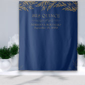 Elegant Royal Blue und Gold Leaf Mis Quince Wandteppich