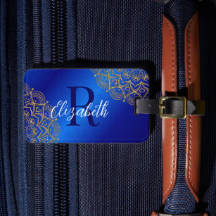 Elegant Royal Blue und Gold Mandala Mit Monogramm Gepäckanhänger