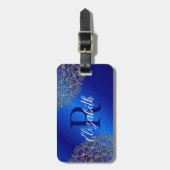 Elegant Royal Blue und Gold Mandala Mit Monogramm Gepäckanhänger (Vorderseite vertikal)