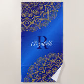 Elegant Royal Blue und Gold Mandala Mit Monogramm Strandtuch (Vorderseite)