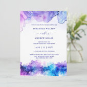 Elegant Royal Blue und Lila Wedding Einladung (Stehend Vorderseite)