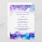 Elegant Royal Blue und Lila Wedding Einladung (Vorne/Hinten)