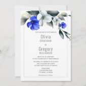Elegant Royal Blue und White Floral Einladung (Vorderseite)
