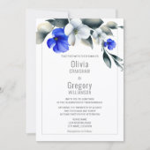 Elegant Royal Blue und White Floral Einladung (Vorderseite)
