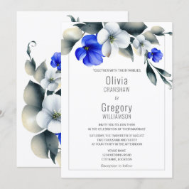 Elegant Royal Blue und White Floral Einladung