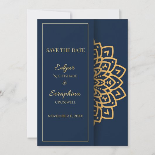 Elegant Royal Blue und White Mandala Save The Date (Vorderseite)