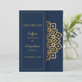 Elegant Royal Blue und White Mandala Save The Date (Stehend Vorderseite)